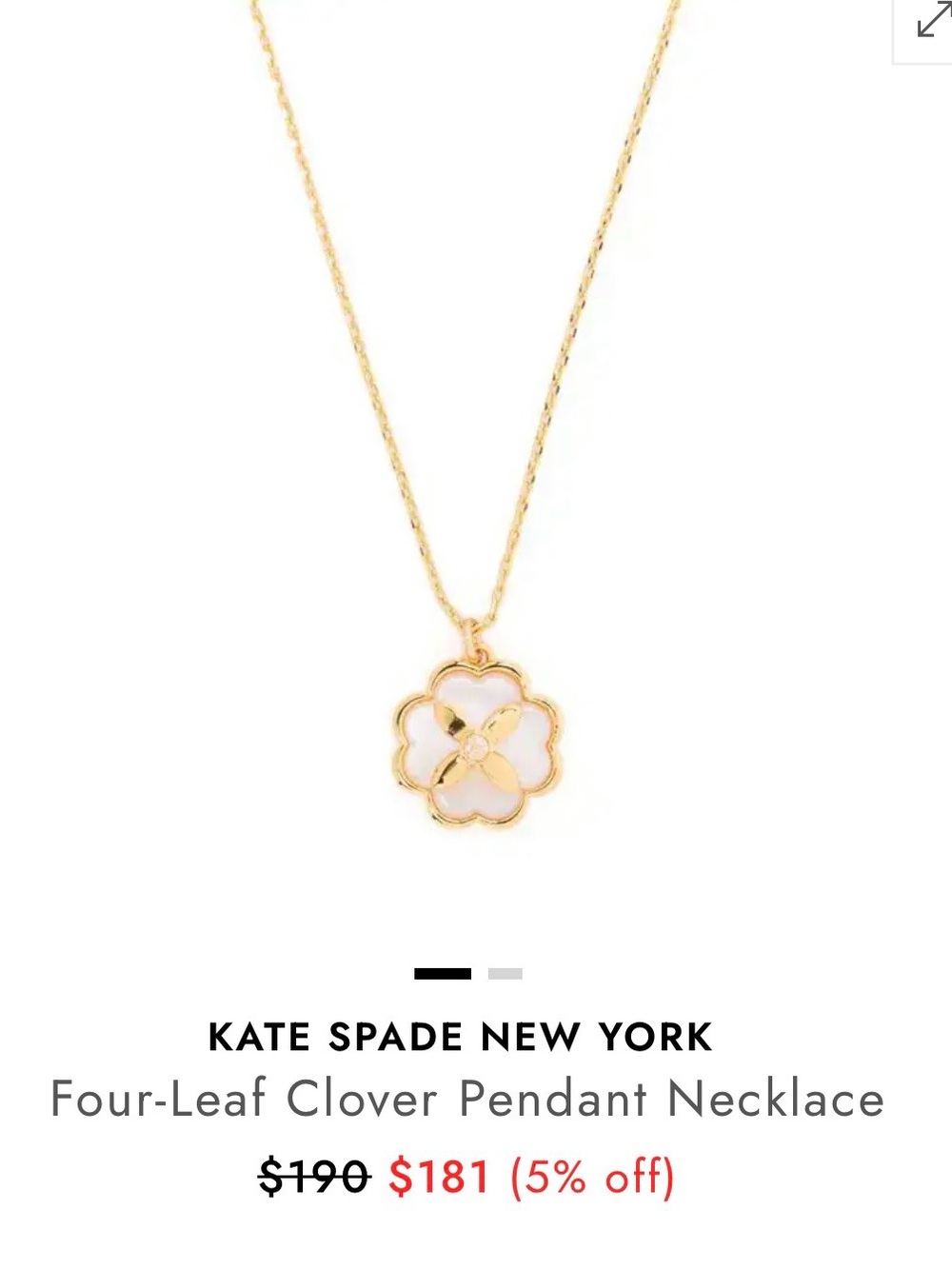 Kate Spade Four-Leaf Clover Pendant Necklace in Gold tone. NWT. 18” w/extender.